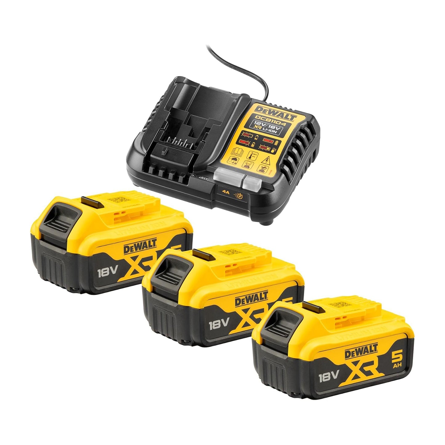 Kit DeWalt 3 batterie XR 18 V 5 Ah con caricabatterie DCB1104P3-QW