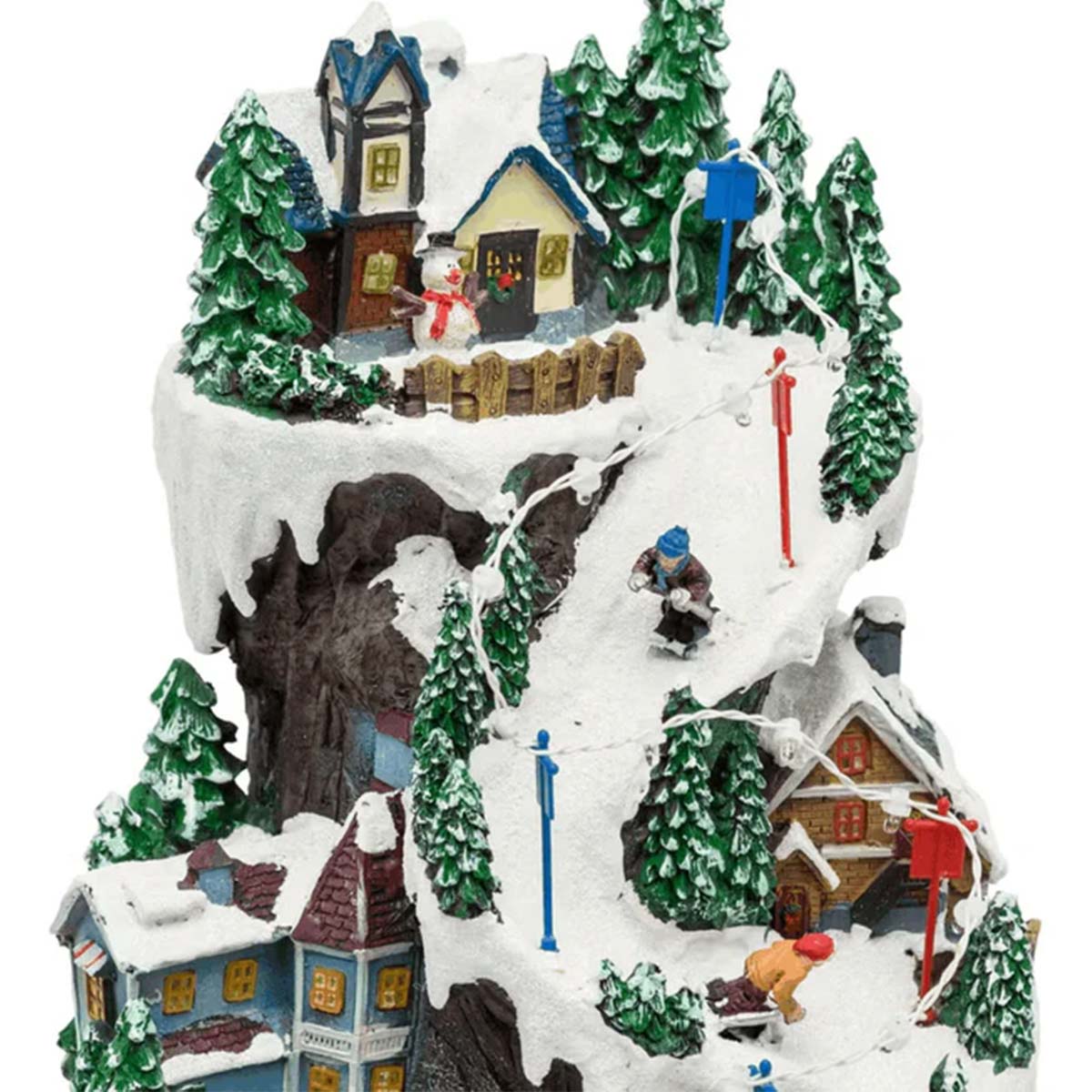 Villaggio di Natale innevato con luci e treno in movimento 21x21x38 cm