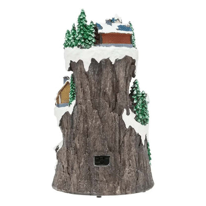 Villaggio di Natale innevato con luci e treno in movimento 21x21x38 cm