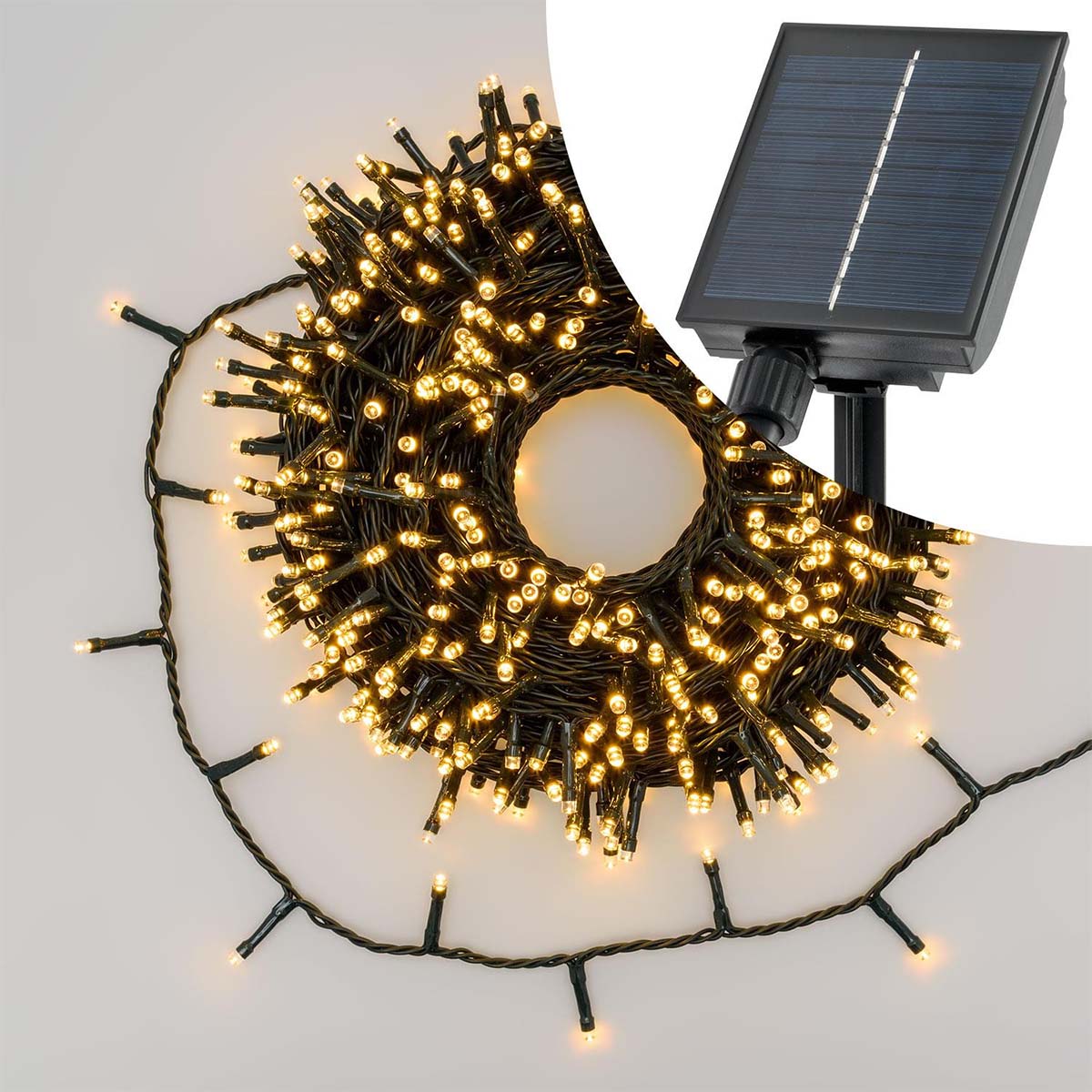 Catena luci di Natale 20 metri 400 LED bianco caldo con pannello solare Lotti