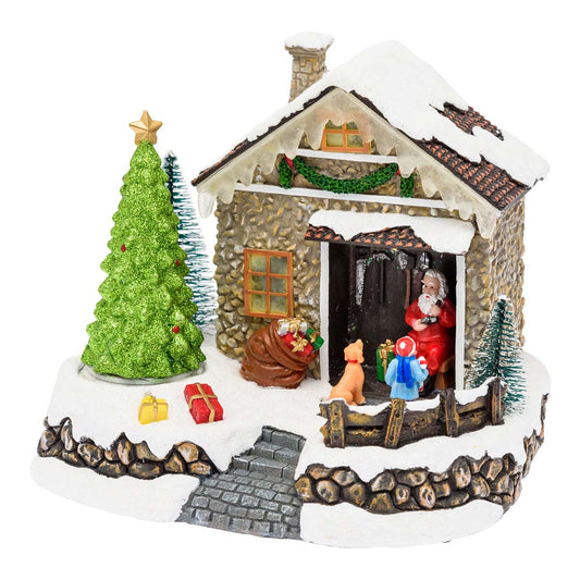 Villaggio di Natale animato Casa di Babbo Natale con LED e musica