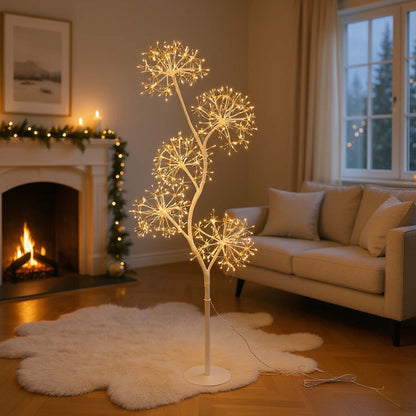 Albero natalizio luminoso bianco H 120 cm con 5 sfere