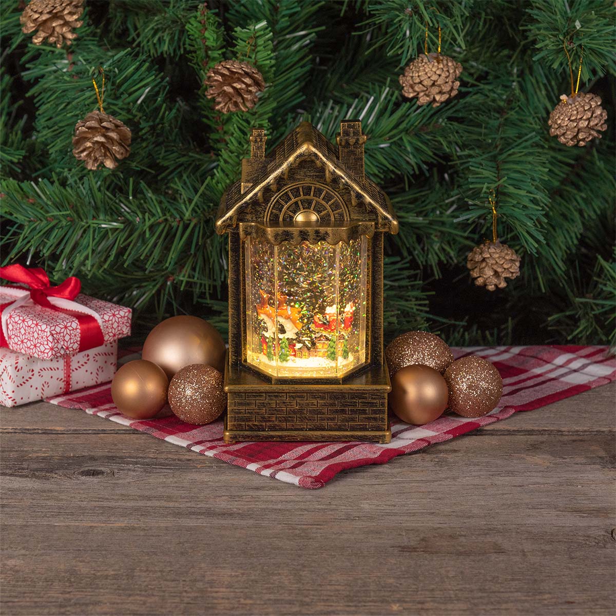 Casetta natalizia luminosa LED con glitter h 19,5 cm