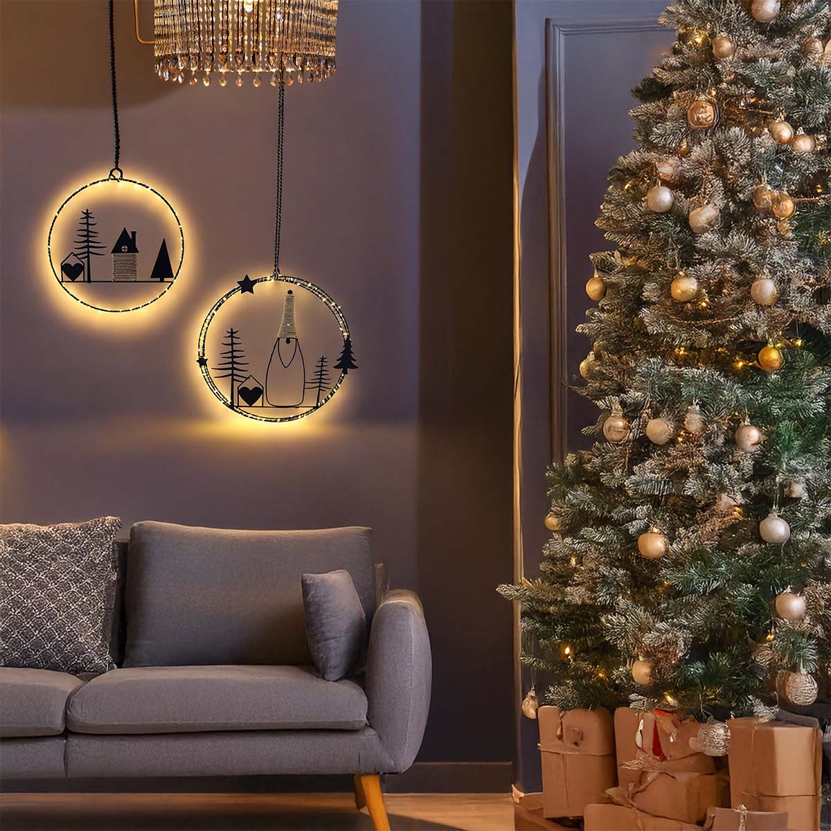 Corona natalizia luminosa 35 cm MicroLED bianco caldo