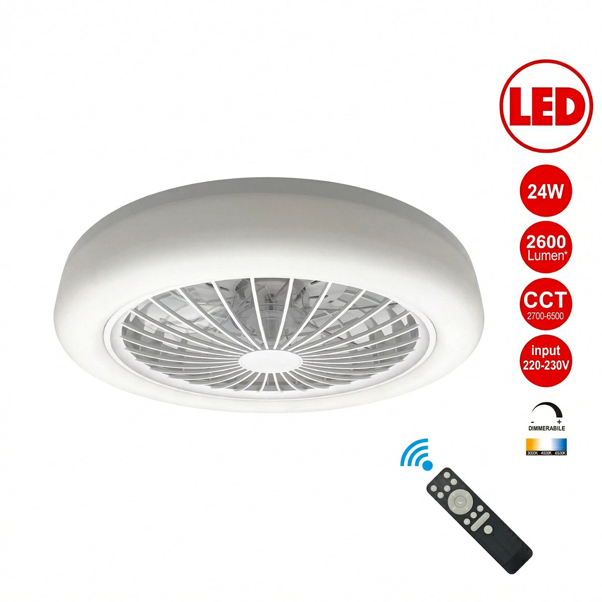 Plafoniera LED da soffitto con ventilatore Ø 42 cm 24W