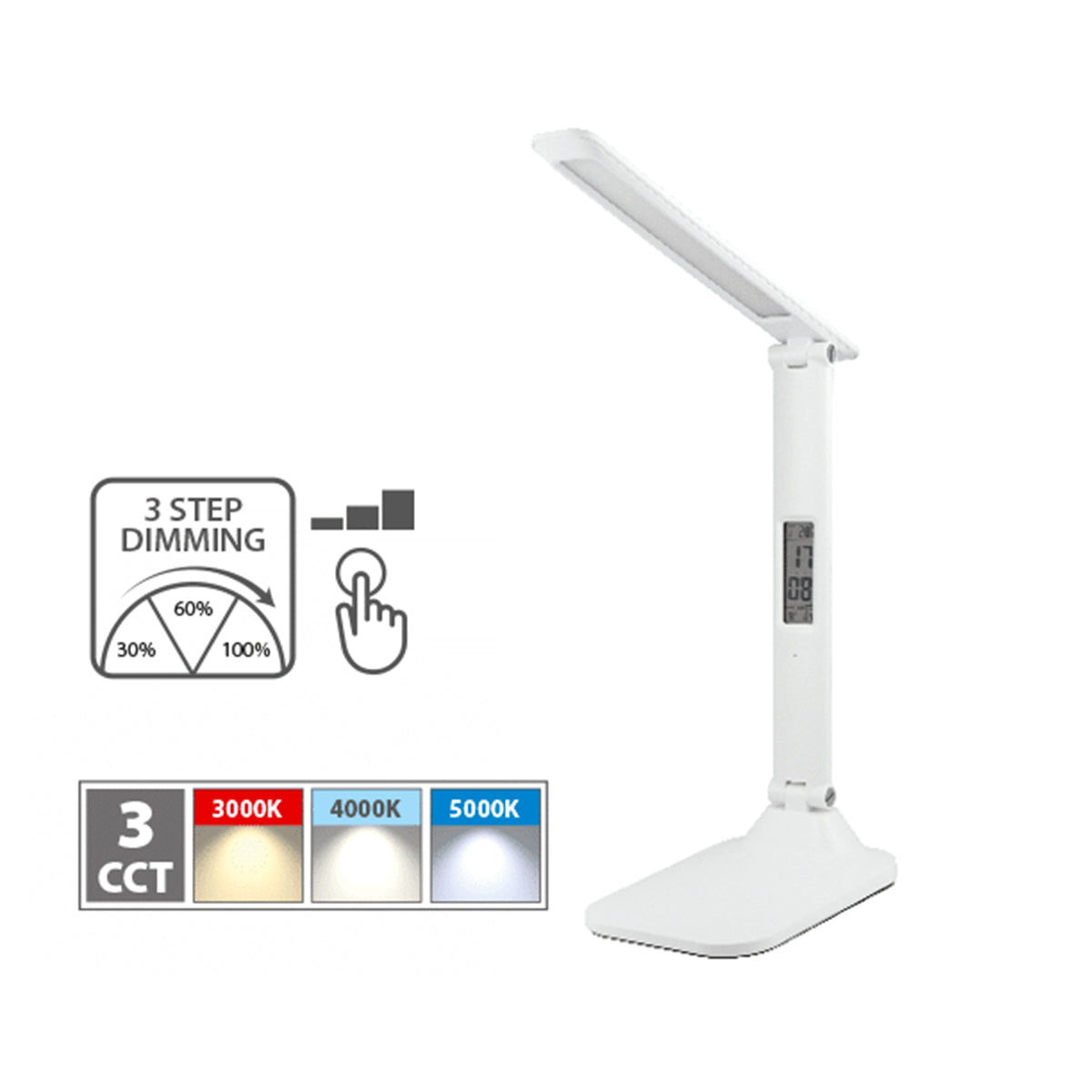 Lampada da tavolo LED ricaricabile Hiro dimmerabile con display bianca IP44