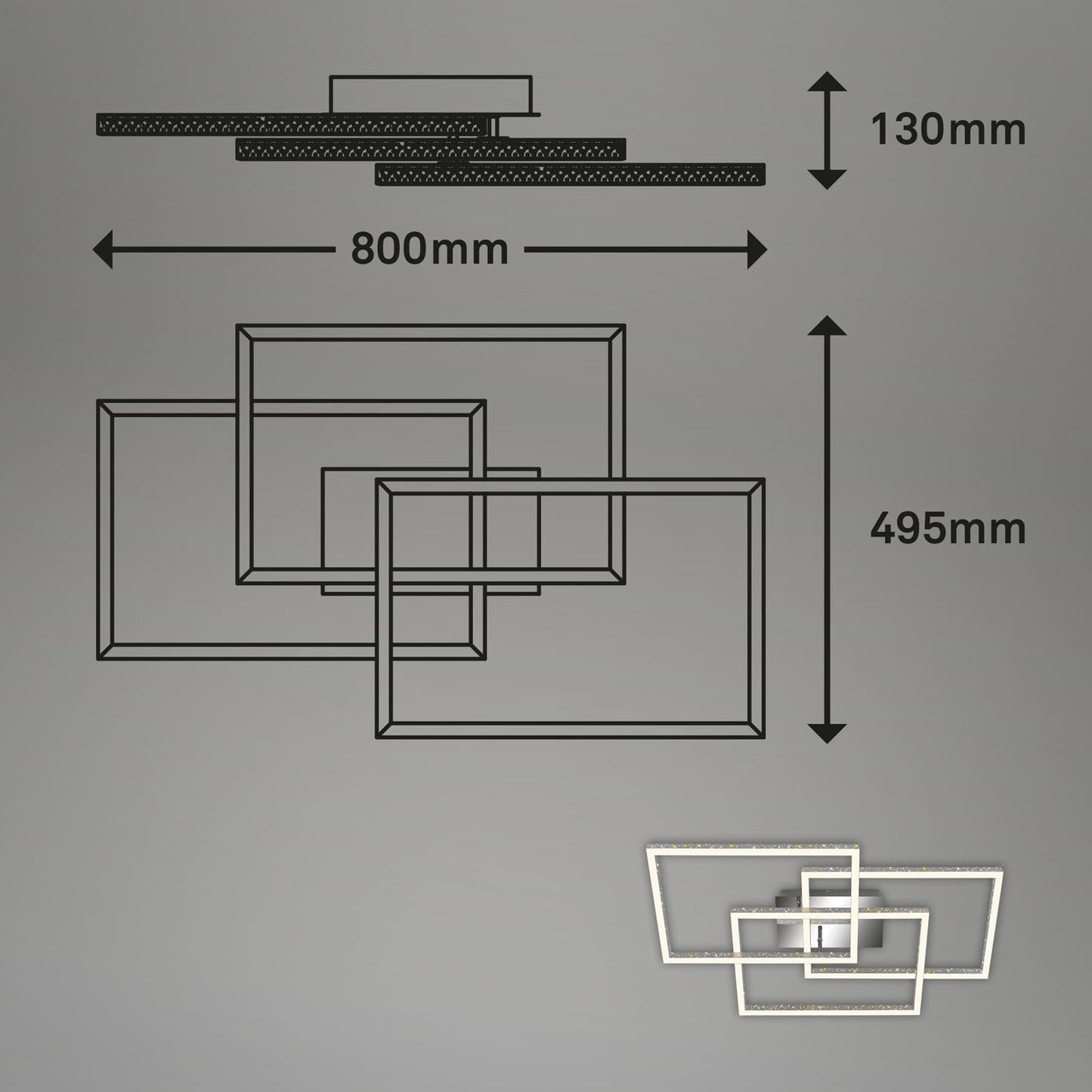 Lampada da soffitto LED Frame Briloner 57W 80x52 cm effetto glitter