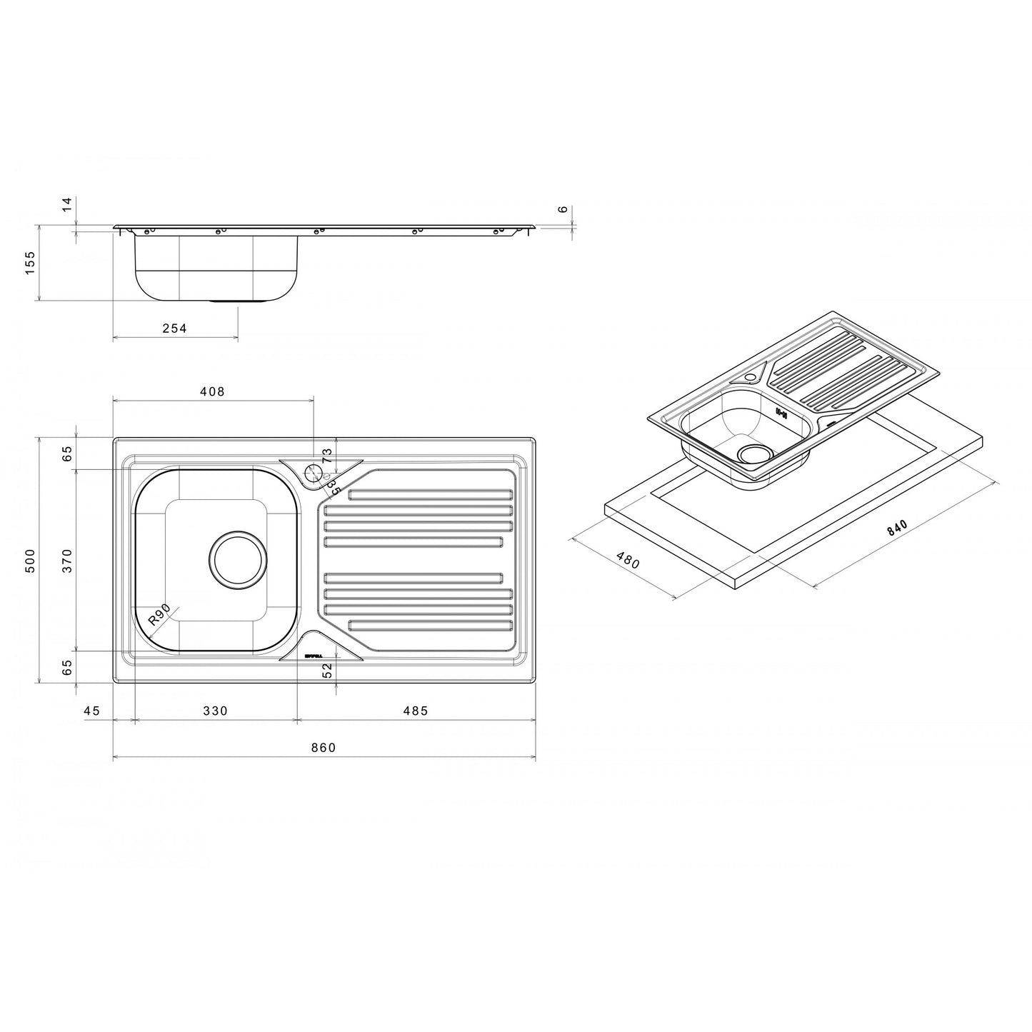 Lavello 1 vasca con gocciolatoio Apell Atmosfera 86x50 cm inox