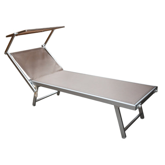 Lettino mare pieghevole in alluminio con parasole beige 189x61x38 cm