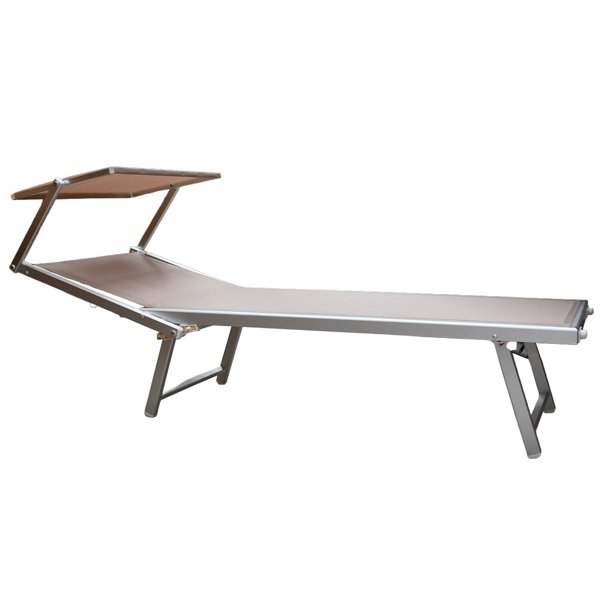 Lettino mare pieghevole in alluminio con parasole beige 189x61x38 cm