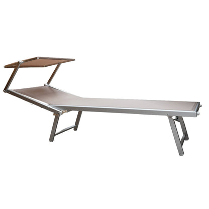 Lettino mare pieghevole in alluminio con parasole beige 189x61x38 cm