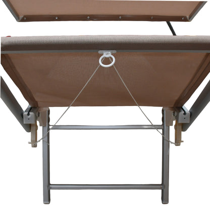 Lettino mare pieghevole in alluminio con parasole beige 189x61x38 cm