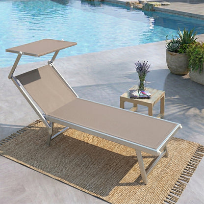 Lettino mare pieghevole in alluminio con parasole beige 189x61x38 cm