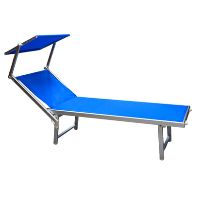 Lettino mare pieghevole in alluminio con parasole blu 189x61x38 cm