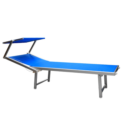 Lettino mare pieghevole in alluminio con parasole blu 189x61x38 cm