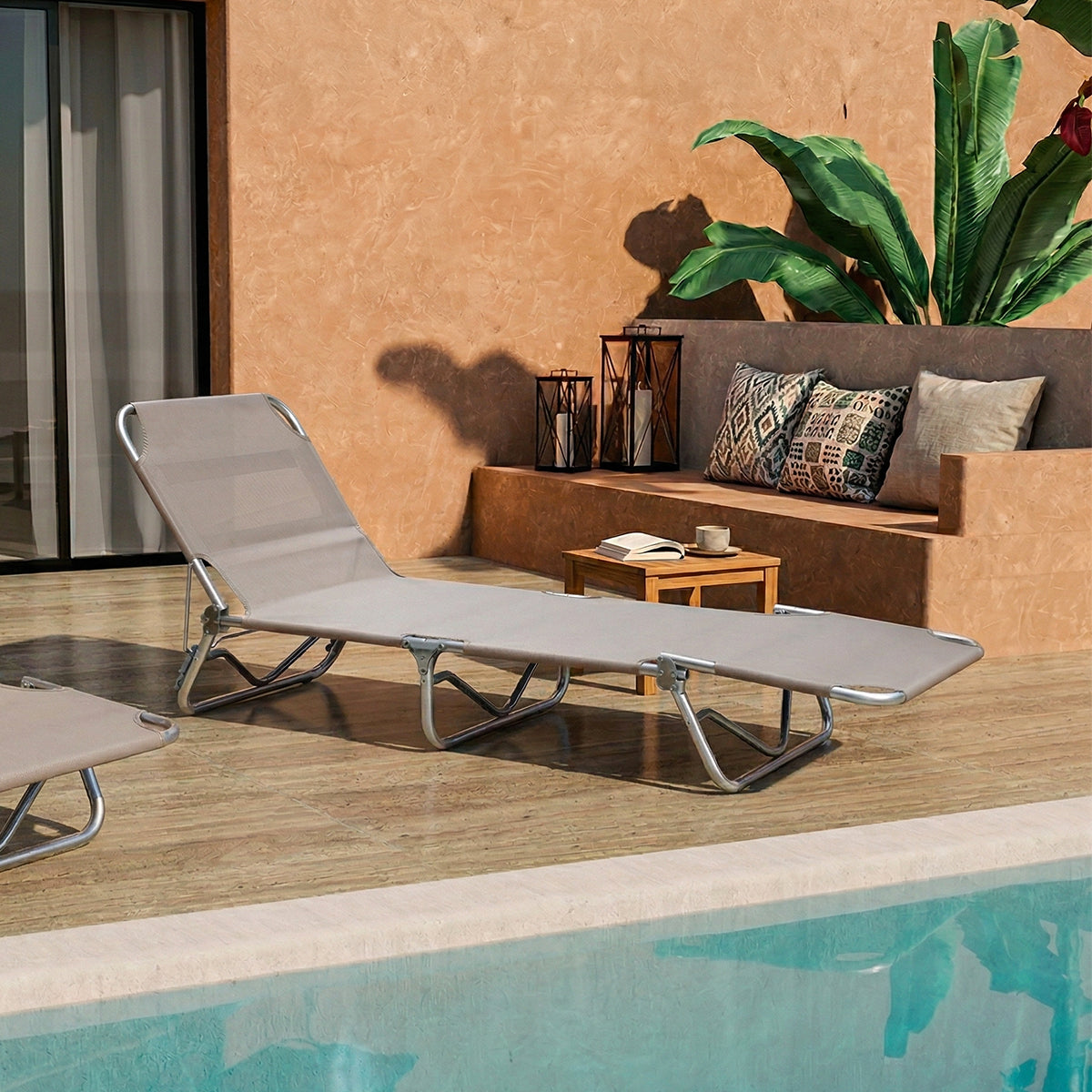Lettino prendisole da mare pieghevole in alluminio beige 190x58x25 cm