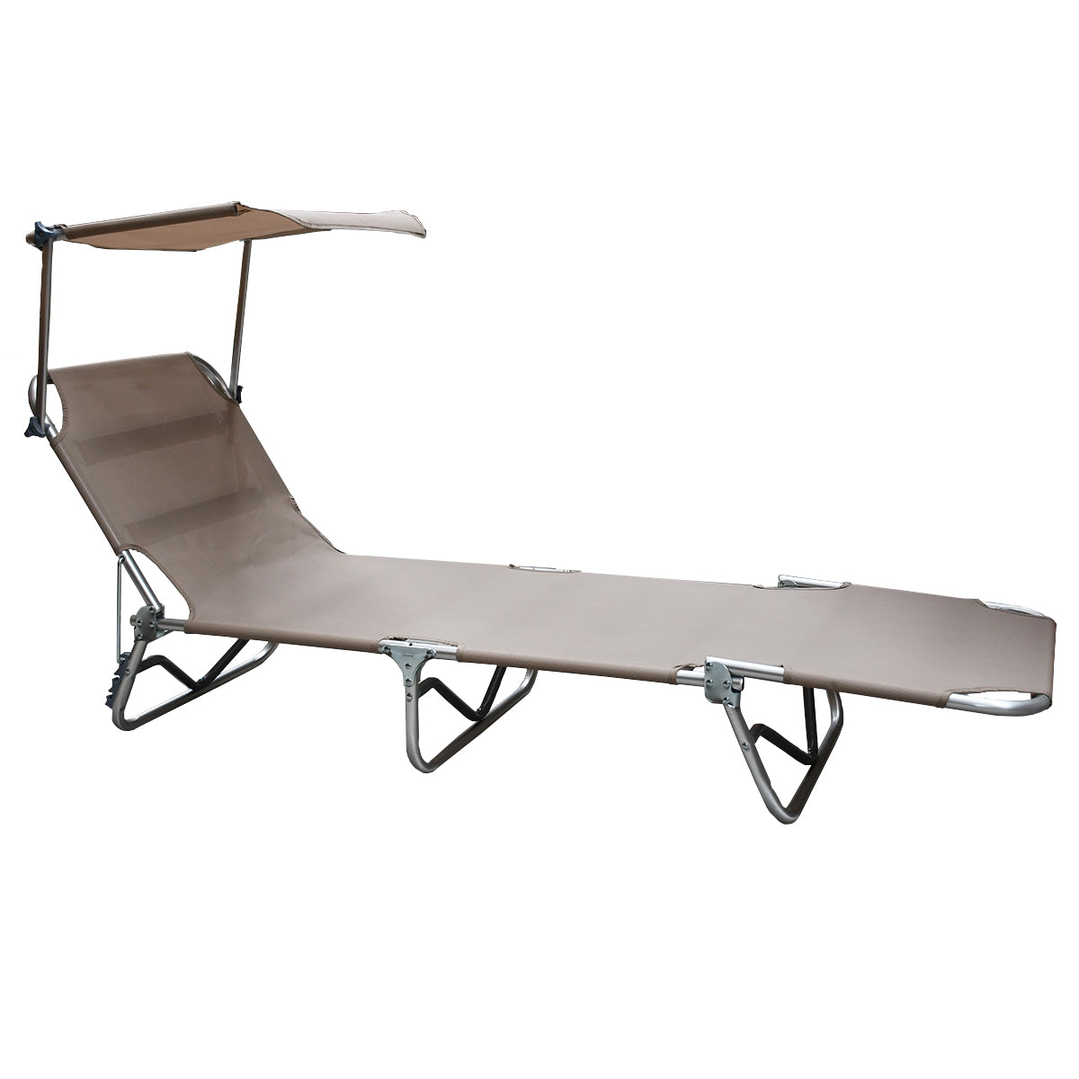 Lettino prendisole da mare pieghevole in alluminio con parasole beige 190x58x25 cm