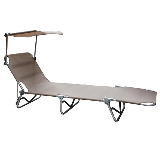 Lettino prendisole da mare pieghevole in alluminio con parasole beige 190x58x25 cm