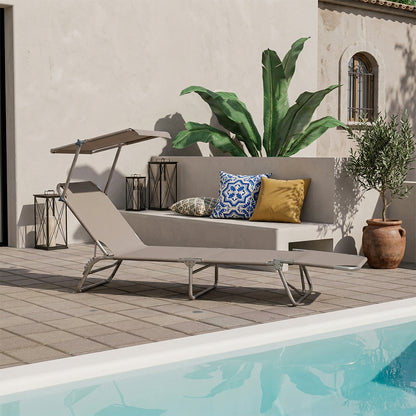 Lettino prendisole da mare pieghevole in alluminio con parasole beige 190x58x25 cm