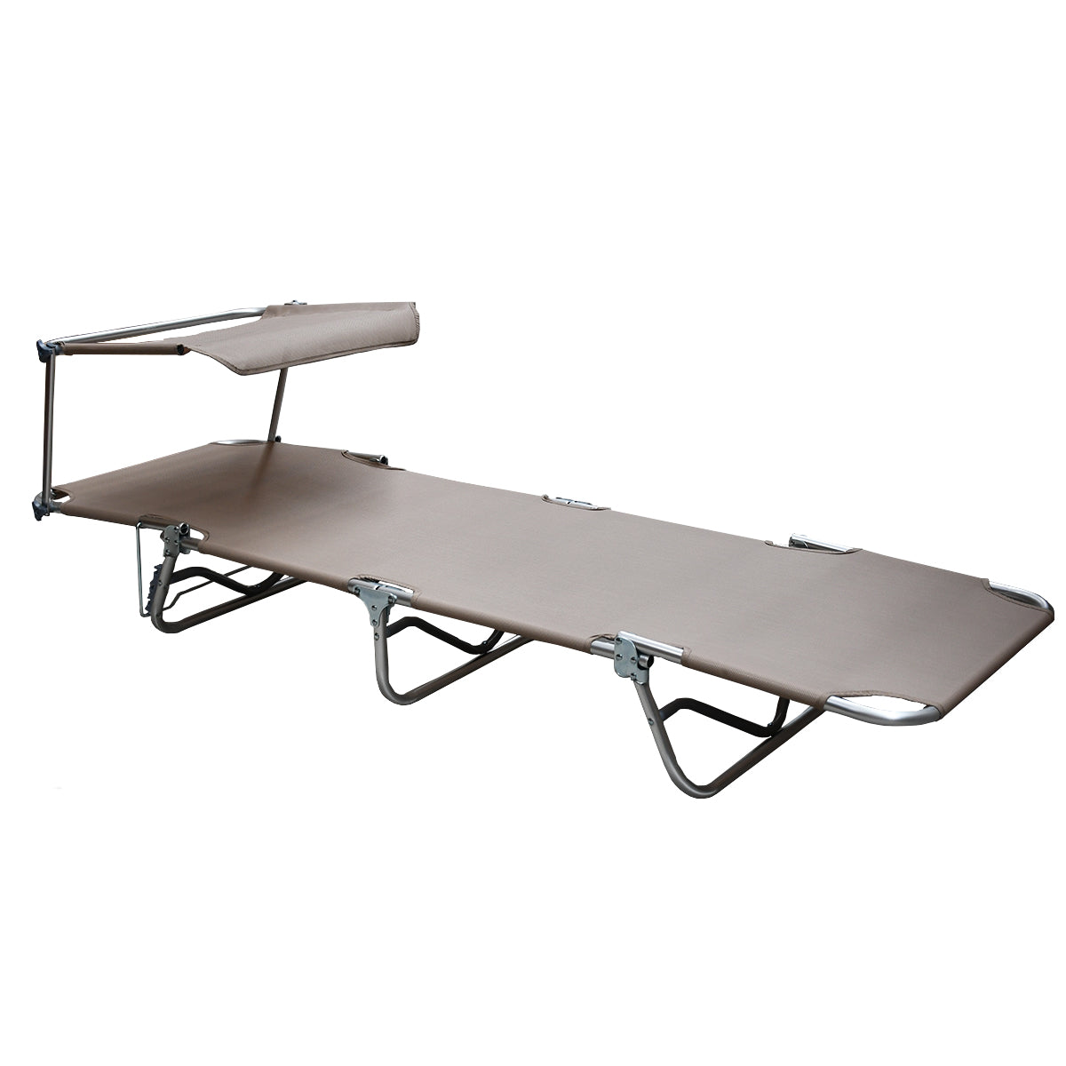 Lettino prendisole da mare pieghevole in alluminio con parasole beige 190x58x25 cm