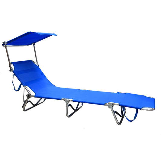 Lettino prendisole da mare pieghevole in alluminio con parasole blu 190x58x25 cm