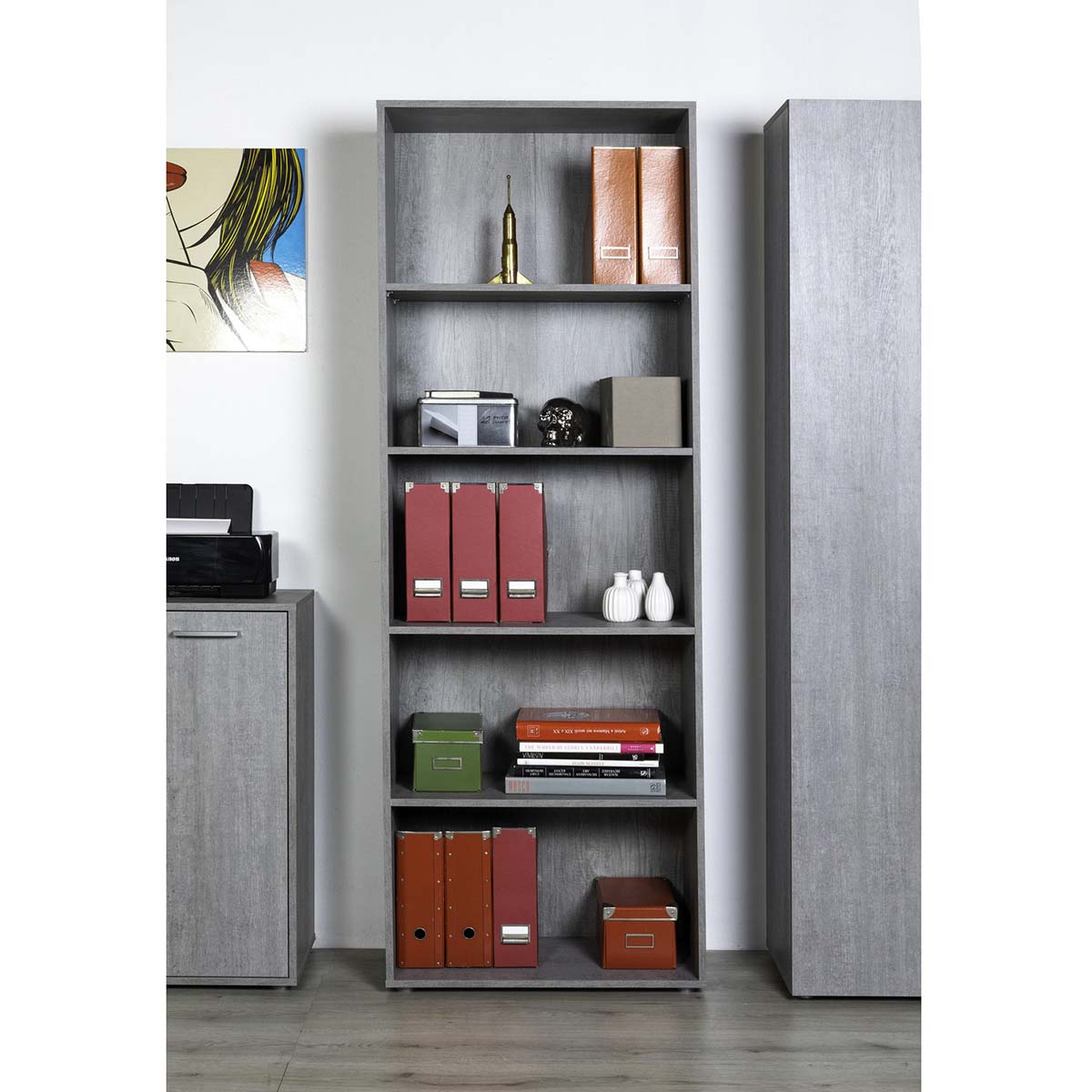 Libreria 4 ripiani grigio cemento 68x200x35 cm