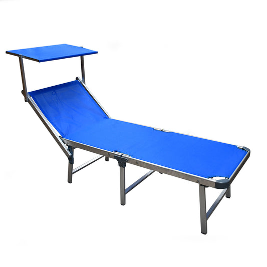 Lettino prendisole con parasole pieghevole blu 180x72x40 cm