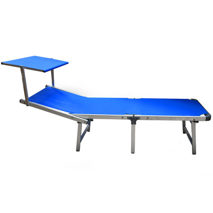 Lettino prendisole con parasole pieghevole blu 180x72x40 cm