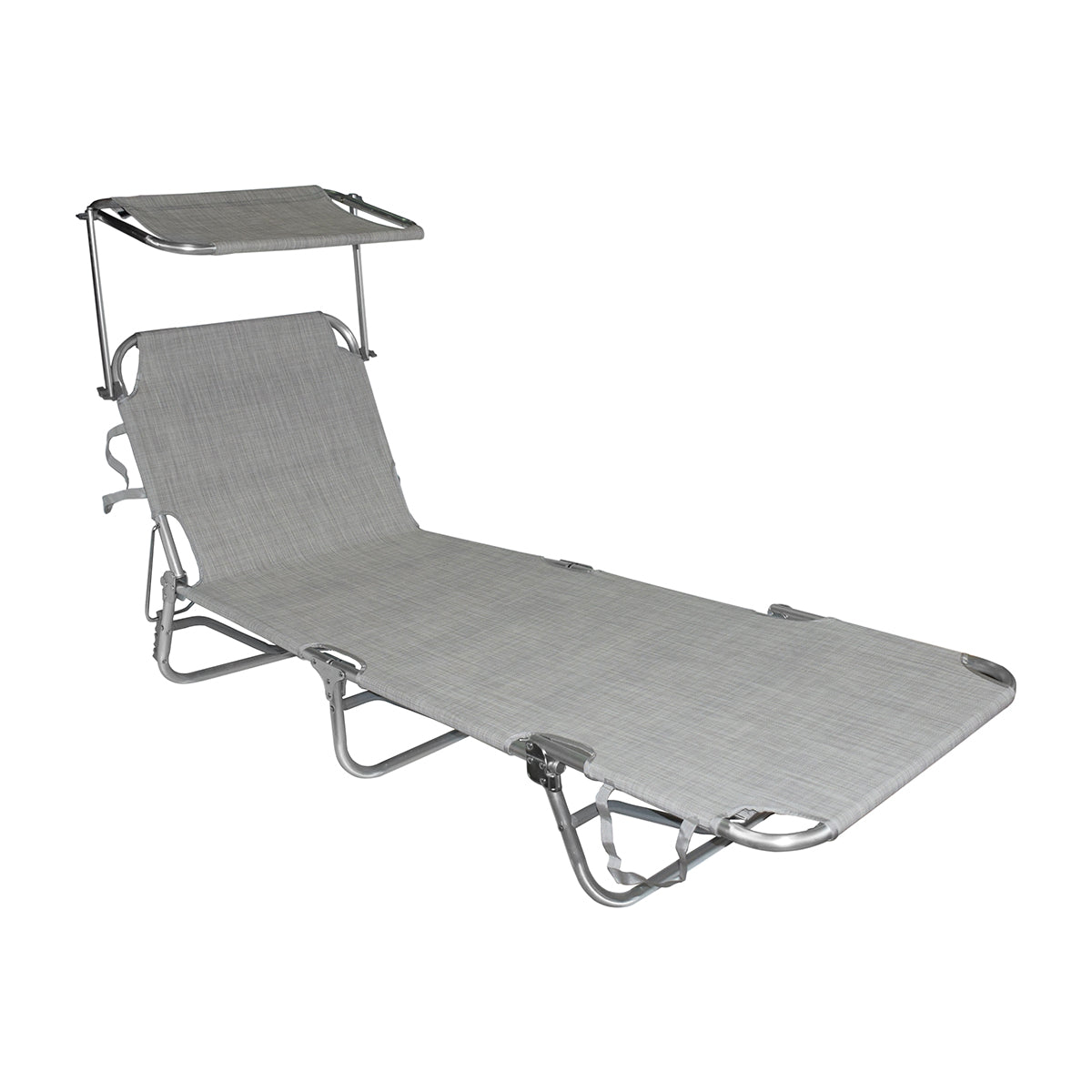 Lettino prendisole da mare pieghevole in alluminio con parasole grigio 190x58x25 cm