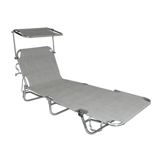 Lettino prendisole da mare pieghevole in alluminio con parasole grigio 190x58x25 cm