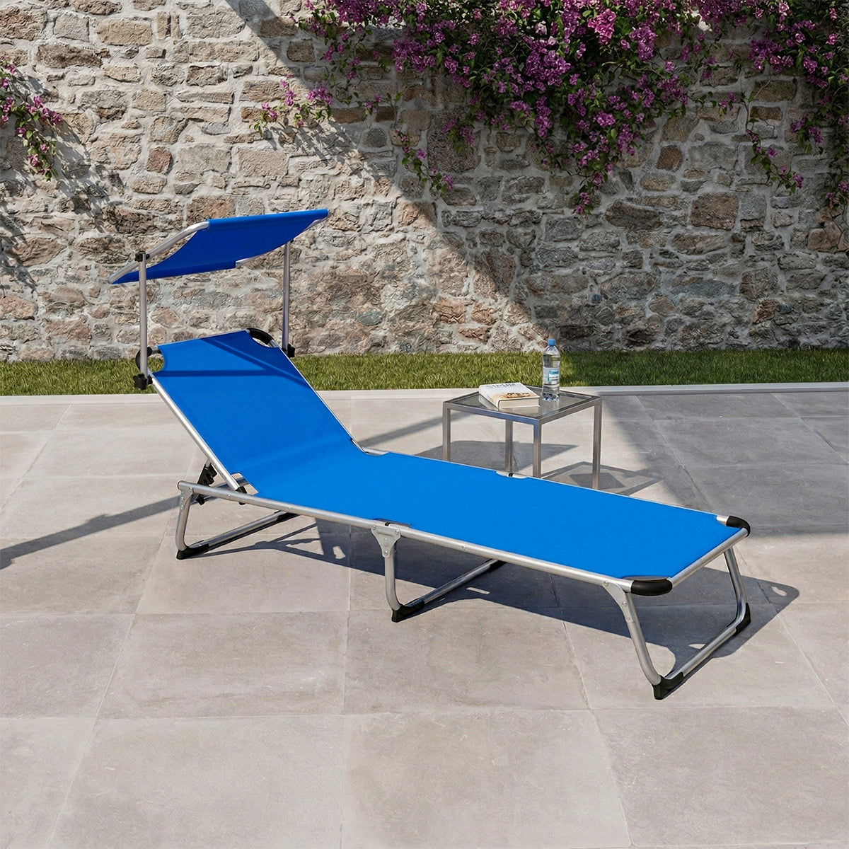Lettino prendisole da mare pieghevole in alluminio blu 190x58x25 cm