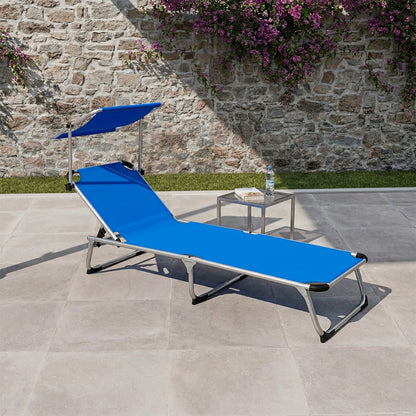 Lettino prendisole da mare pieghevole in alluminio blu 190x58x25 cm