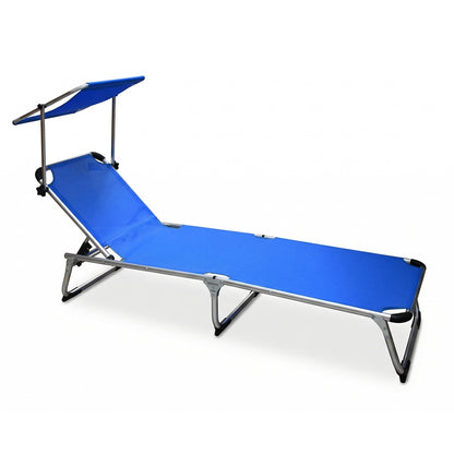 Lettino prendisole da mare pieghevole in alluminio blu 190x58x25 cm