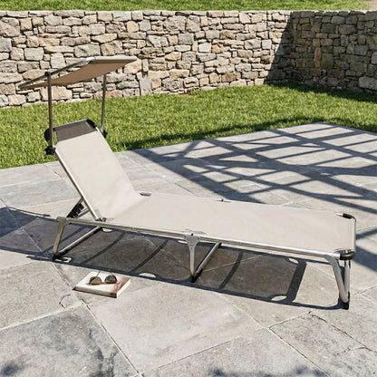 Lettino prendisole da mare pieghevole in alluminio beige 190x58x25 cm