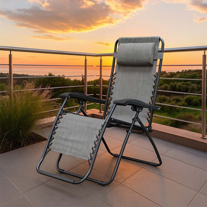 Sdraio da esterno grigia in acciaio reclinabile