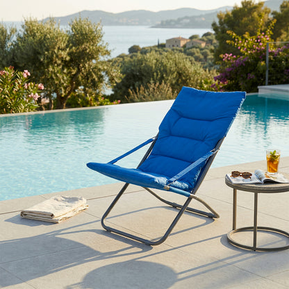 Sedia sdraio pieghevole imbottita in alluminio blu 63x77x90 cm