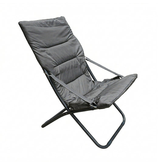 Sedia sdraio pieghevole imbottita in alluminio grigia 63x77x90 cm