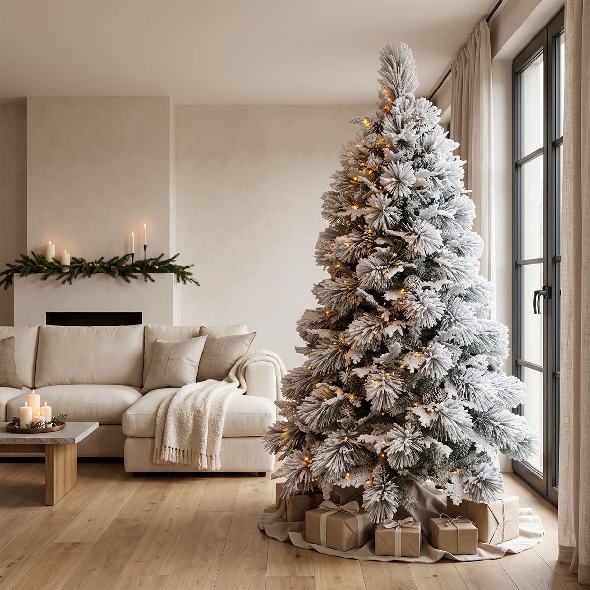 Albero di Natale innevato con pigne Dunder