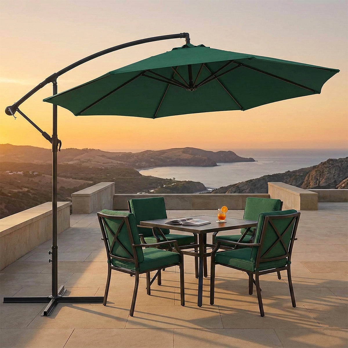 Ombrellone a braccio da giardino Saranda 3x3 mt metallo verde e grigio