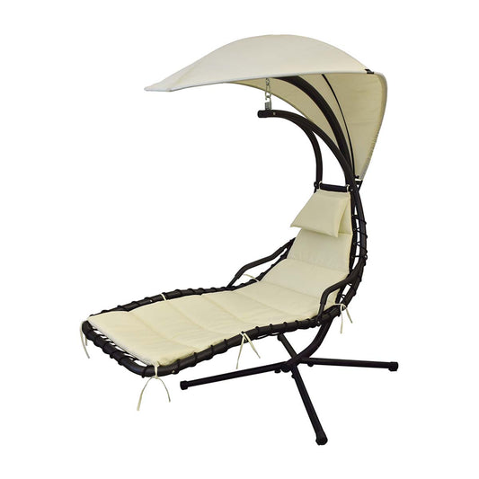 Poltrona dondolo da esterno con parasole ecrù Larissa