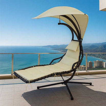 Poltrona dondolo da esterno con parasole ecrù Larissa