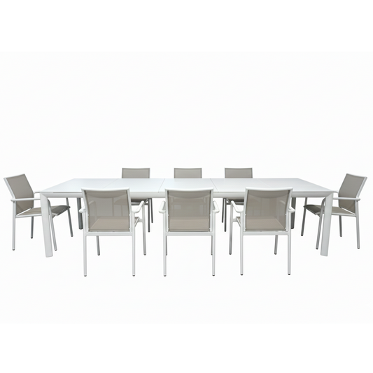Set tavolo allungabile con 6 sedie bianco e grigio