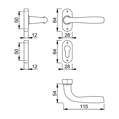 Maniglia per porte interne Hoppe Maribor strette ovali 64x28 mm