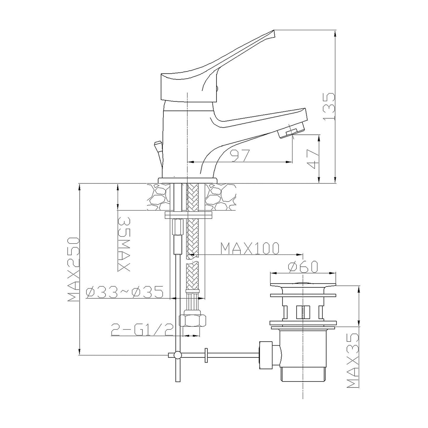 Miscelatore per lavabo bagno con piletta 11/4 Goplast Sei cromato