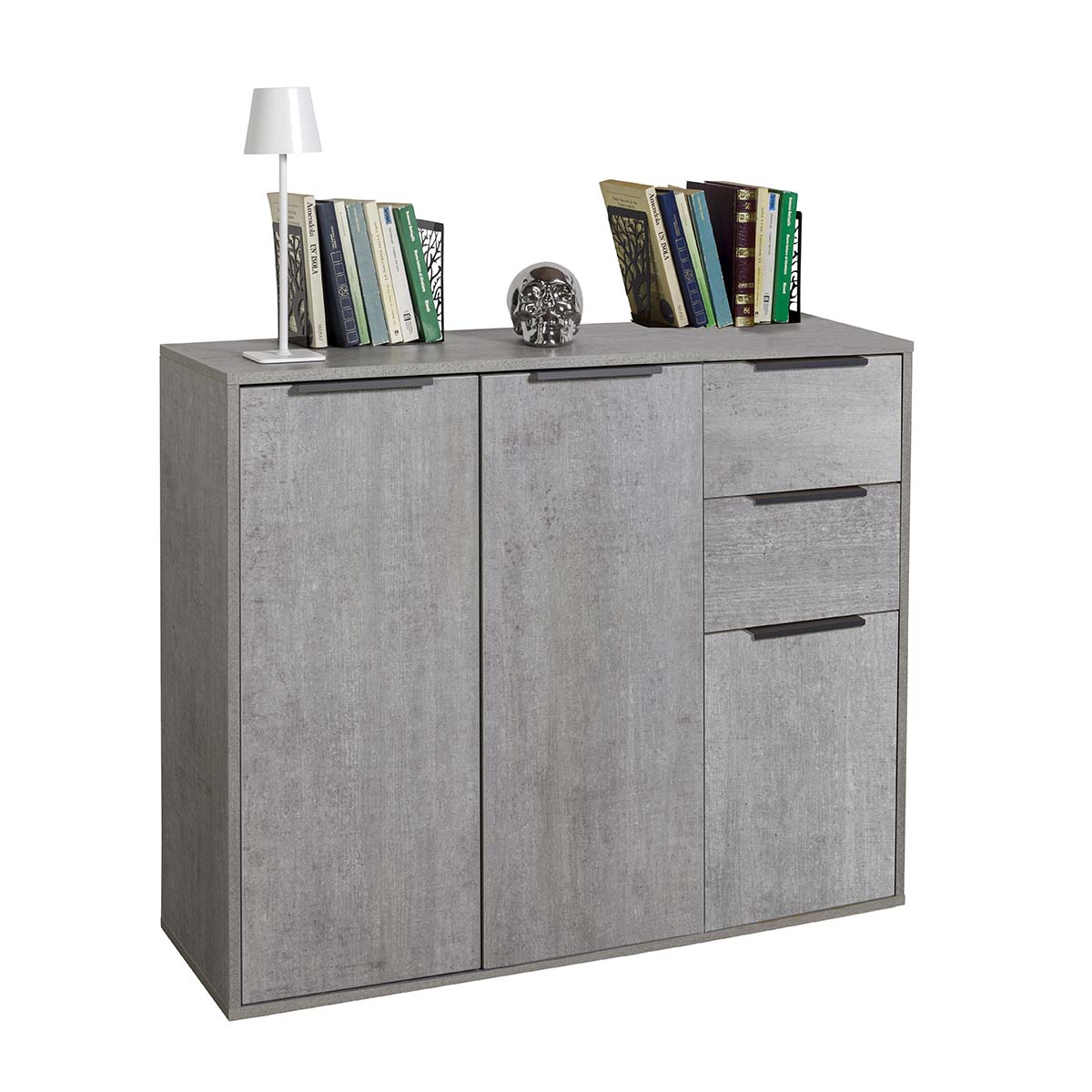 Mobile multiuso 106x87h cm cemento con 3 ante e 2 cassetti