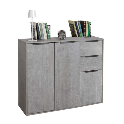 Mobile multiuso 106x87h cm cemento con 3 ante e 2 cassetti
