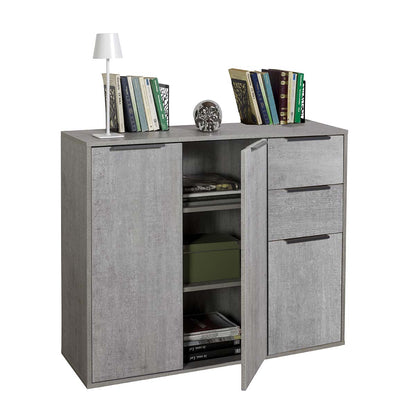 Mobile multiuso 106x87h cm cemento con 3 ante e 2 cassetti