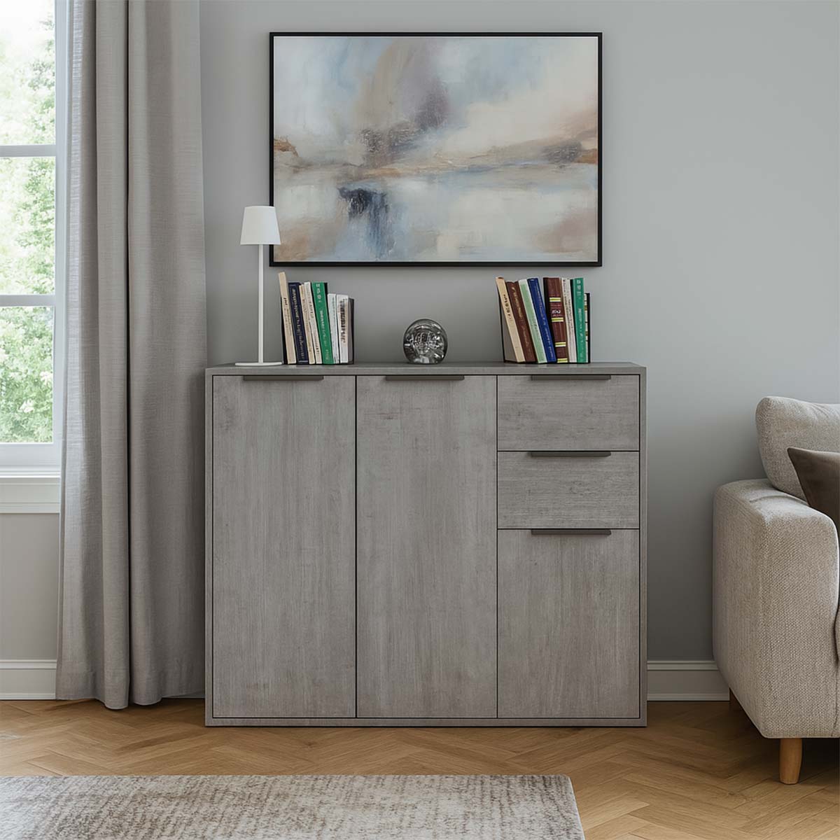 Mobile salvaspazio 3 ante e 2 cassetti 106x87x35 cm