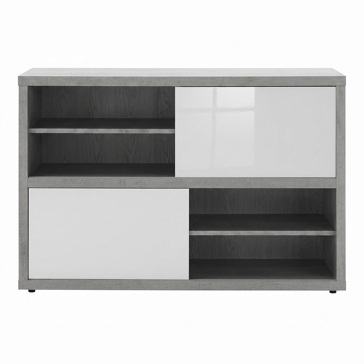 Mobile multiuso 140x87h cm bianco e cemento con 2 ante e 2 vani