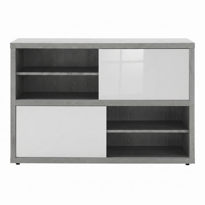Mobile multiuso 140x87h cm bianco e cemento con 2 ante e 2 vani